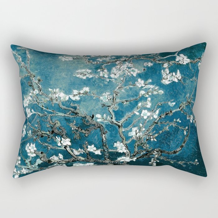 Van Gogh Almond Blossoms : Dark Teal Rectangular pillow - Image 0