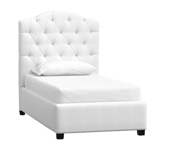 Eliza Tufted Upholstered Bed & Headboard - twin bed -Linen Blend (A), White - Image 0