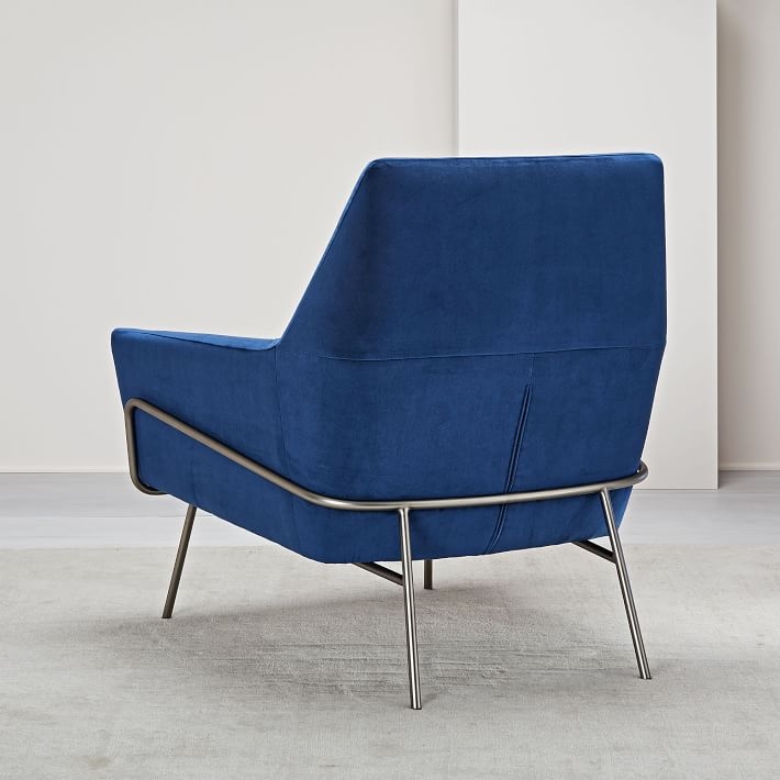 Lucas Wire Base Chair, Astor Velvet, Ink Blue - Image 3