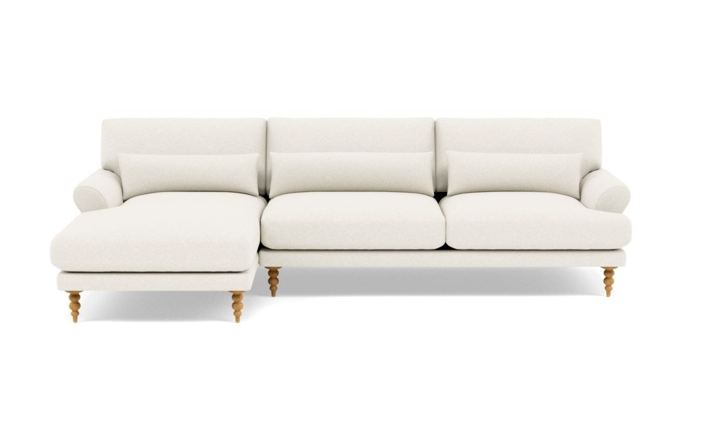 MAXWELL Sectional Sofa with Left Chaise/ Natural Oak Turned Tapered Legs/118" - Image 0
