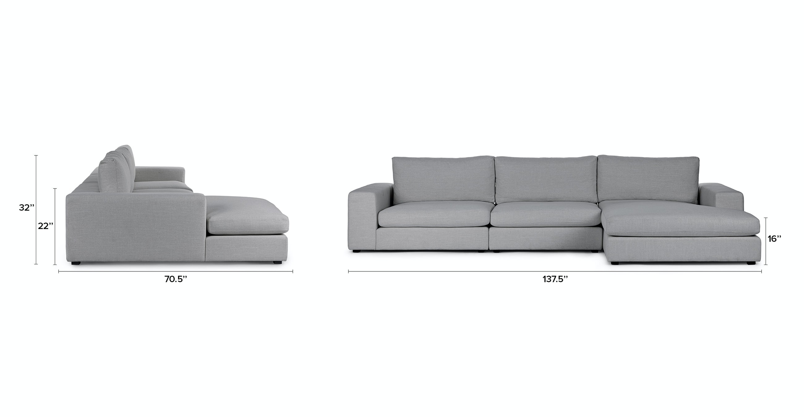 Beta Right Chaise Sectional, Summit Gray - Image 6