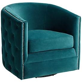 Bridgerton Teal Green Velvet Tufted Swivel Accent Chair - Style # 78R58 - Image 0