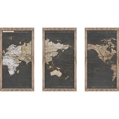 'World Map in Gold and Gray' Graphic Art Print Multi-Piece Image - Image 0
