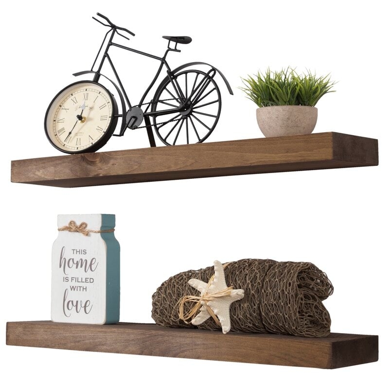 Sporgh 2 Piece Pine Solid Wood Floating Shelf (Set of 2) / Dark Walnut - Image 1