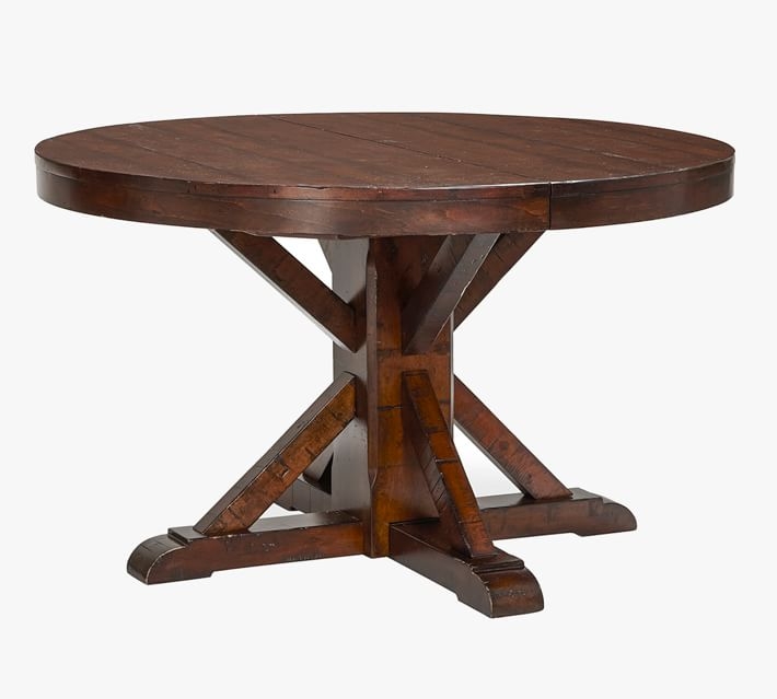 Benchwright Round Pedestal Extending Dining Table, Rustic Mahogany, 48" - 72" L - Image 0