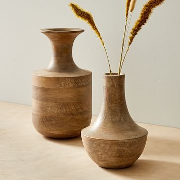 Mcm Wood Vase, Short Genie Bottle, Whitewash + Mango Wood - Image 2