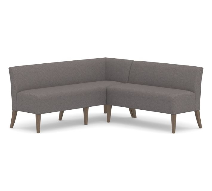 Modular Upholstered Banquette Set, Gray Wash Leg, Brushed Crossweave Charcoal - Image 0