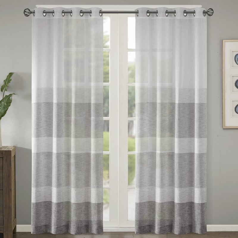 Augustus Striped Sheer Grommet Single Curtain Panel - Image 0