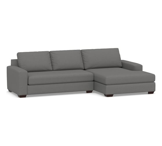 Big Sur Square Arm Upholstered Left Arm Sofa with Double Chaise Sectional with Bench Cushion, Down Blend Wrapped Cushions, Performance Brushed Basketweave Slate - Image 0