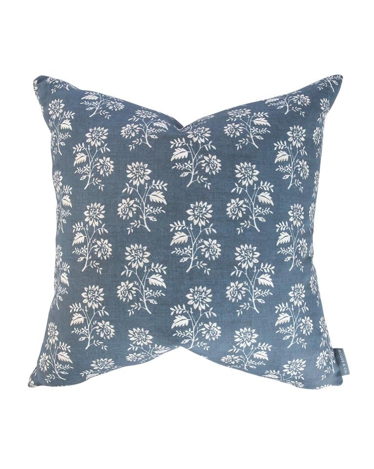 CAMILLE NAVY FLORAL PILLOW WITHOUT INSERT, 20" x 20" - Image 0