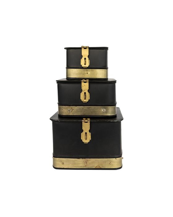 Black & Brass Galvanized Boxes (Set of 3) - Image 0