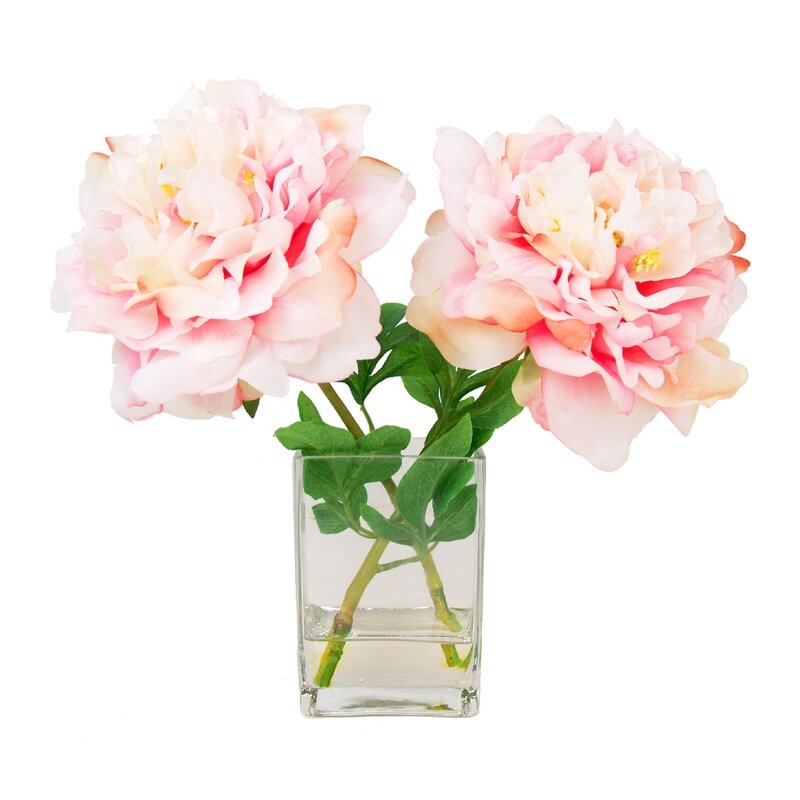 Faux Peony Floral Arrangement in Vase - Image 0