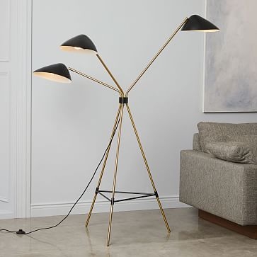 Curvilinear Mid-Century Floor Lamp, 3 Lighting, Black/Brass - Image 1