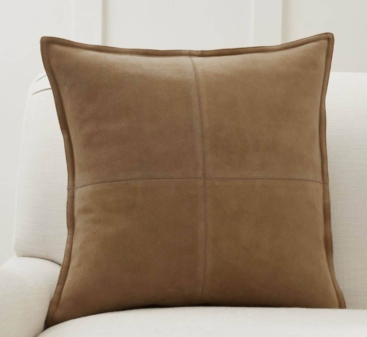 Pieced Suede Pillow Cover, 20", Camel - Image 1