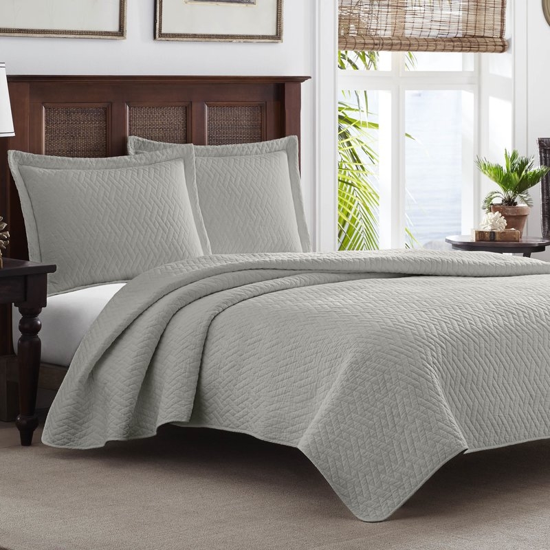 Chevron Quilt Set Tommy Bahama Bedding Twin Gray - Image 0