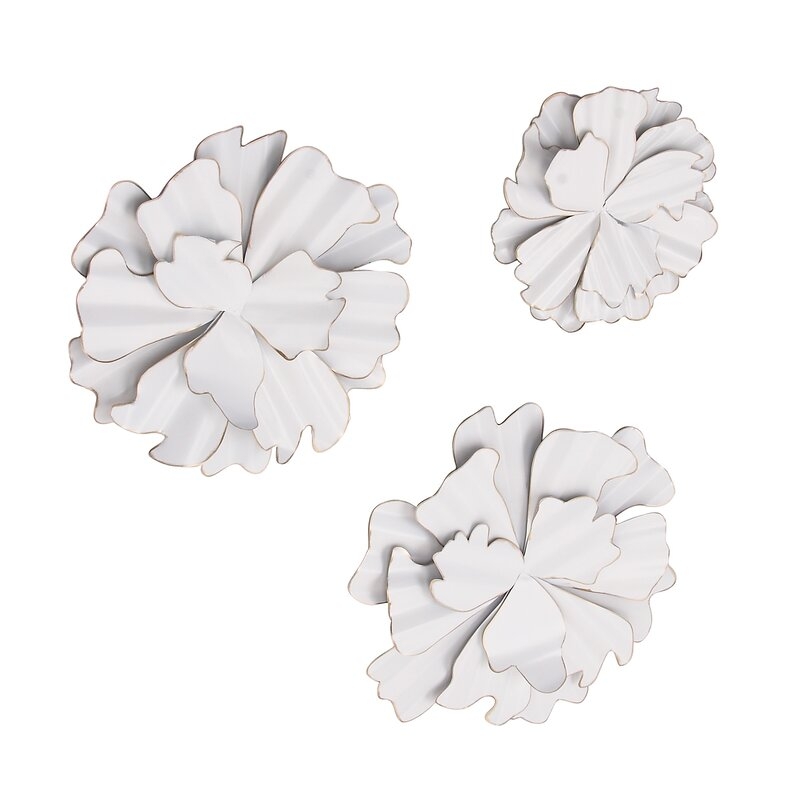 White 3 Piece Eclectic Flower Wall Decor Set - Image 3