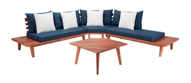 Lansen 4 Pc Corner Living Set - Natural/Navy - Safavieh - Image 0