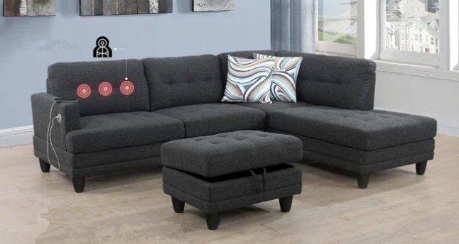 Johen 96" Wide Linen Sofa & Chaise with Ottoman - Image 0