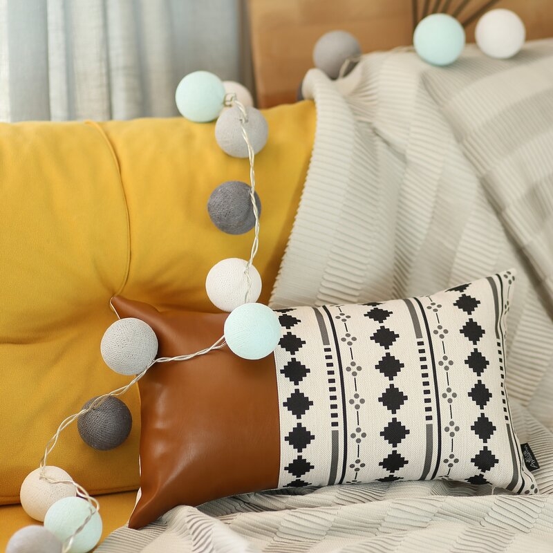 12" x 20" Leer Decorative Geometric Lumbar Pillow Cover - Image 1