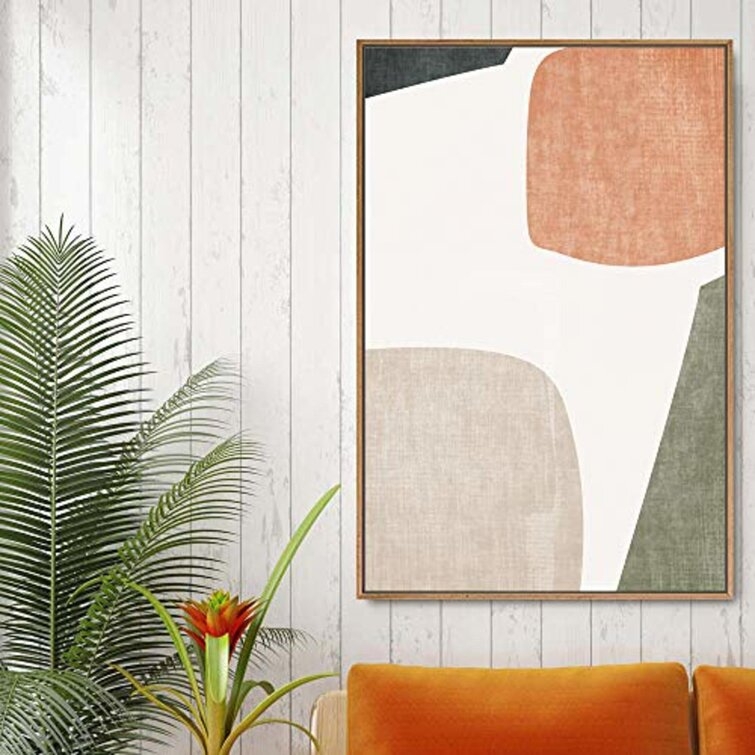 Mid Century Textured Green Abstract Color Blocks - Floater Frame Print on Canvas - Image 0