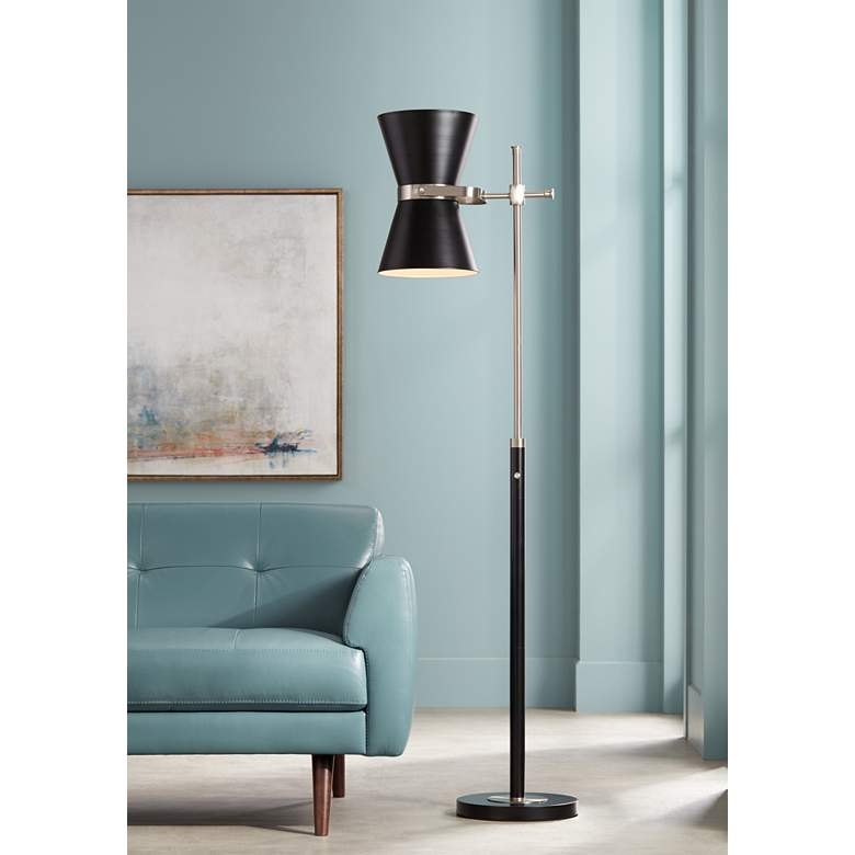 Possini Euro Oxford Mid-Century Director Style Floor Lamp black - Image 1