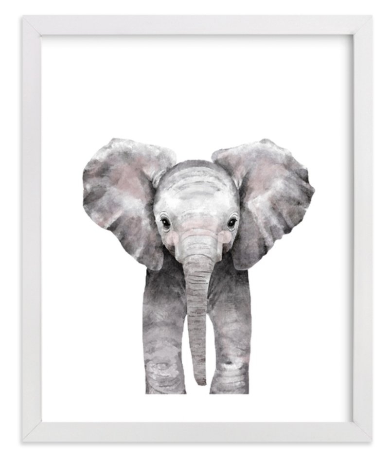 Baby Animal Elephant, 8"x 10", White Wood frame - Image 0