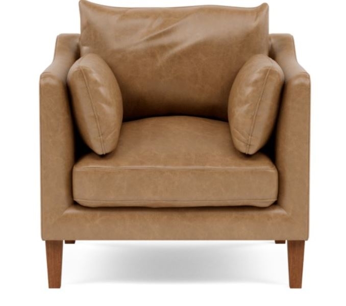Caitlin Leather by The Everygirl Petite Chair with Brown Palomino Leather and Oiled Walnut Tapered Square Legs - Image 0