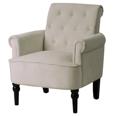 Elegant Button Tufted Club Chair Accent Armchairs Roll Arm Living Room Cushion With Wooden Legs - Image 1