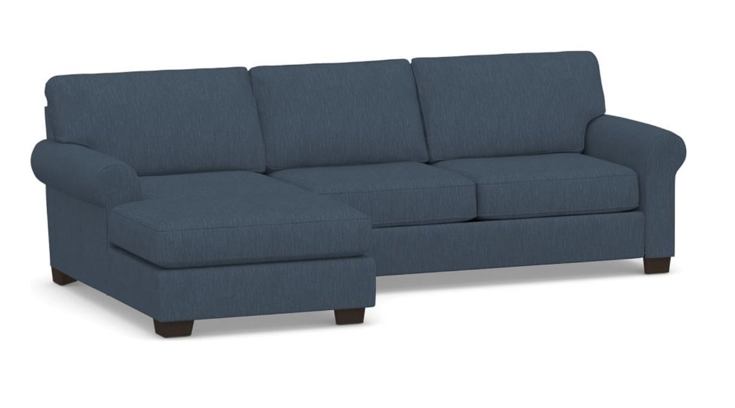 Buchanan Roll Arm Upholstered Right Arm Sofa with Chaise Sectional, Polyester Wrapped Cushions, Performance Heathered Tweed Indigo - Image 0