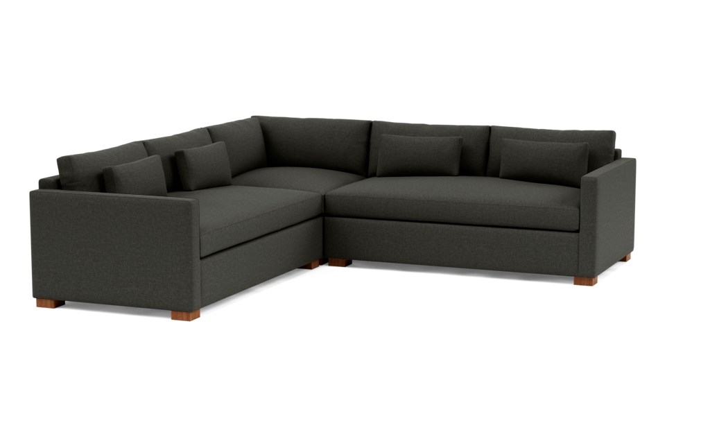 CHARLY Corner Sectional Sofa; Onyx Monochromatic Plush;Oiled Walnut Block Leg; 118"Length; Standard Down Blend - Image 0