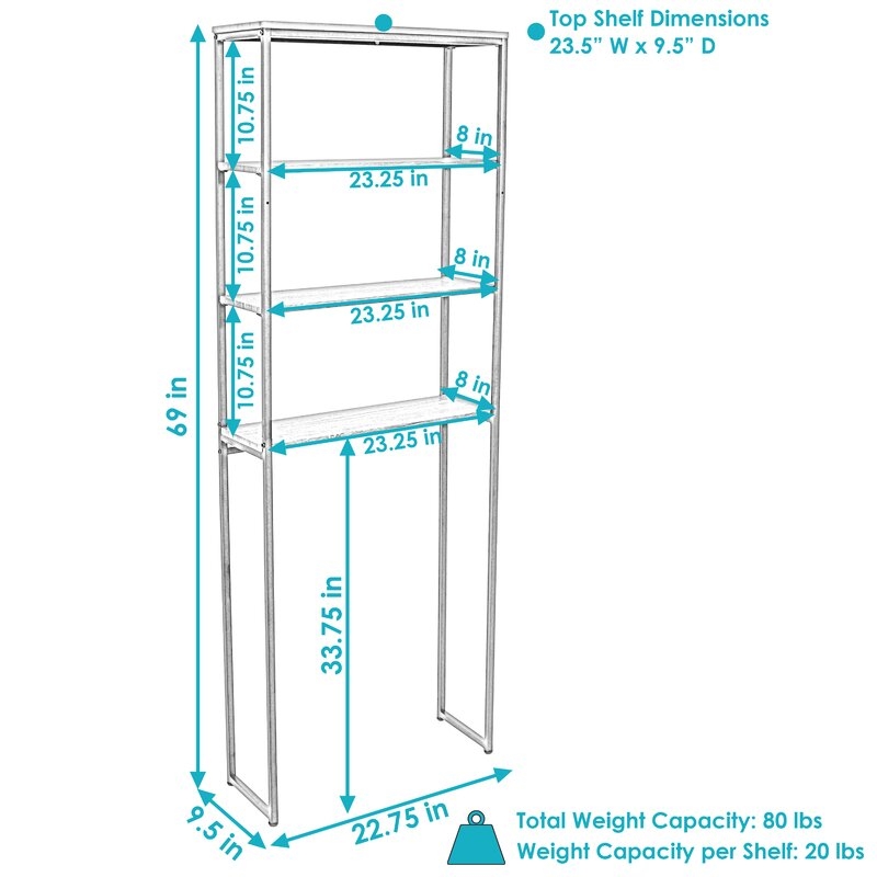 4-Tier Over-The-Toilet Bathroom Storage Shelf - 69-Inch - Teak - Image 3