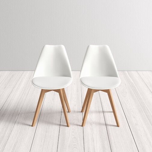 Kurt Solid Wood Upholstered Dining Chair (Set of 2) - White frame, white upholstery, natural leg - Image 1