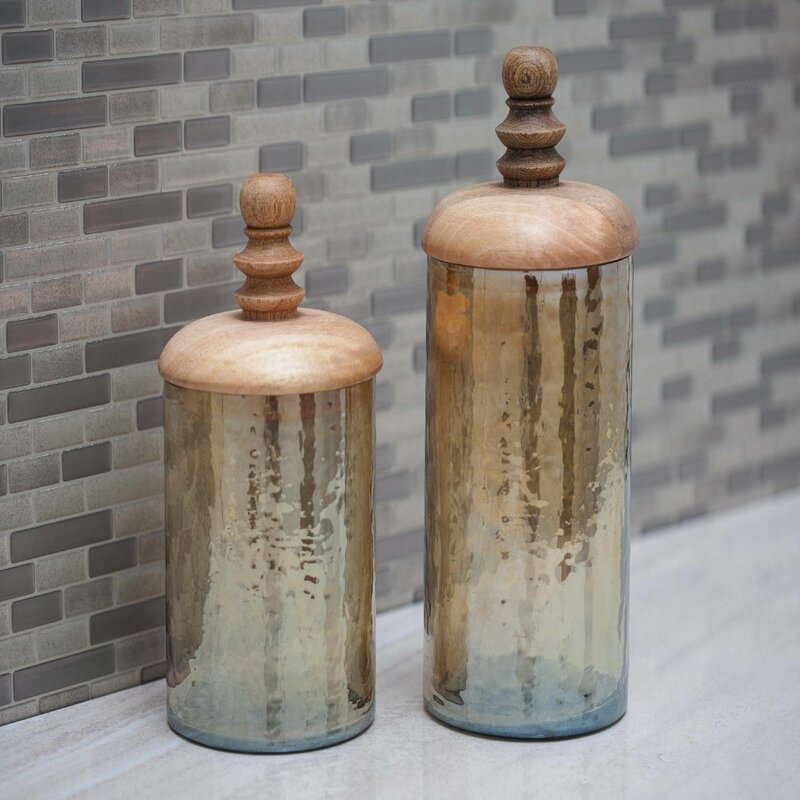 Glass/Wood 2-Piece Kitchen Canister Set - Image 1