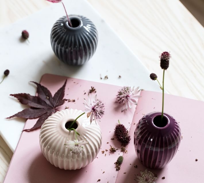 Kahler Hammershi Miniature Vases, Gray, Pink, Purple, Set of 3 - Image 1