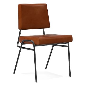 Wire Frame Dining Chair Leather Saddle, Gunmetal - Image 1
