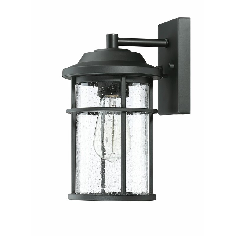 Ellenor Black/Clear 11.92'' H Seeded Glass Outdoor Wall Lantern - Image 0
