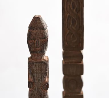 Decorative Carved Wood on Stand, Brown, Set of 3 - Image 1