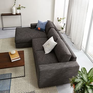 Urban Sectional Set 01: Left Arm 2 Seater Sofa, Right Arm Chaise, Down Fill, Chenille Tweed, Pewter, - Image 5