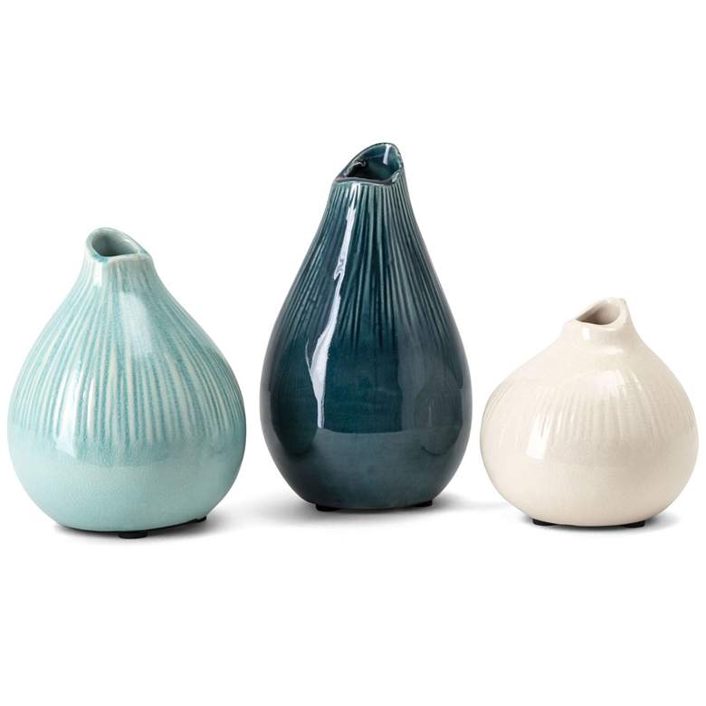 Stein Blue and Ivory Ceramic Decorative Vases Set of 3 - Image 0