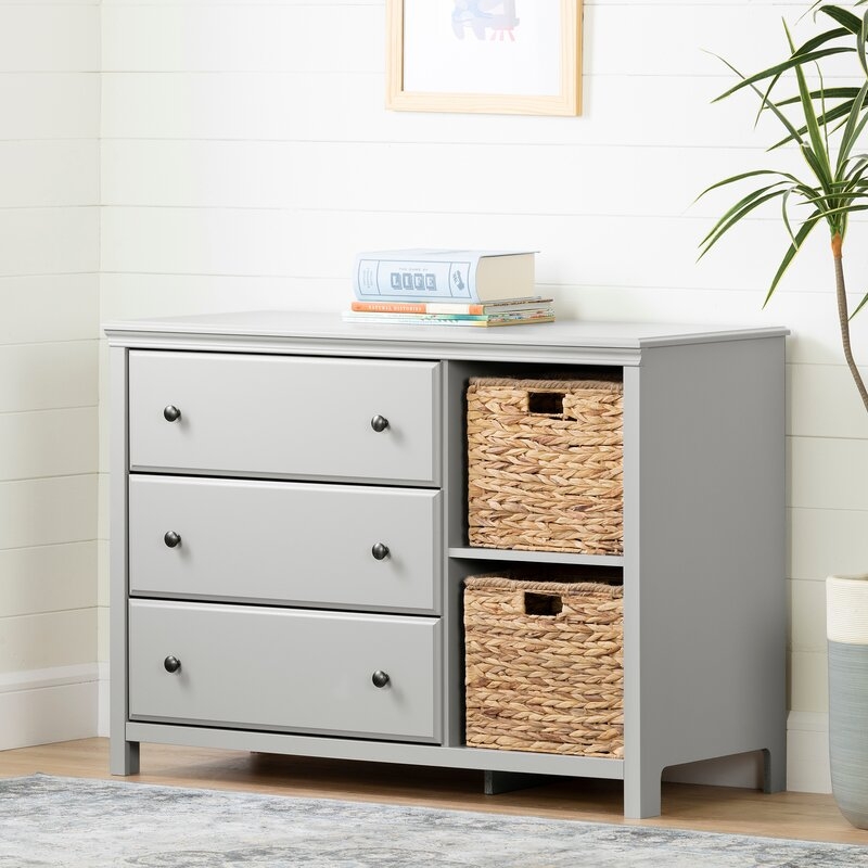 Soft Gray Cotton Candy 3 Drawer Dresser with Cubbies - Image 0