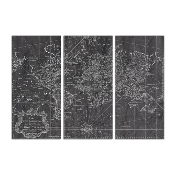 OLIVER GAL 'WORLD MAP 1778 TRIPTYCH MAPS ART' WRAPPED CANVAS PRINT - Image 0
