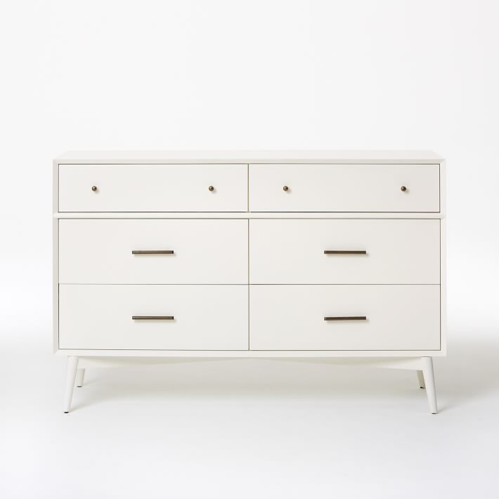 Mid-Century (56") 6-Drawer Dresser, White - Image 0