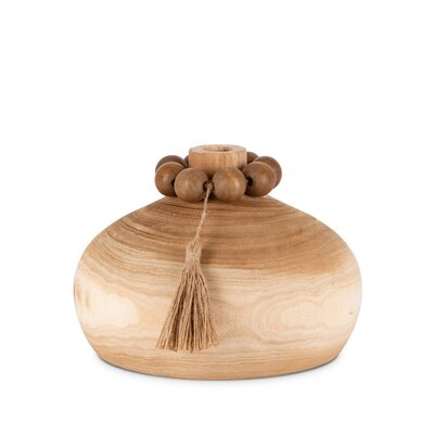 Paulownia Wood Vase with Beaded Collar - Image 0
