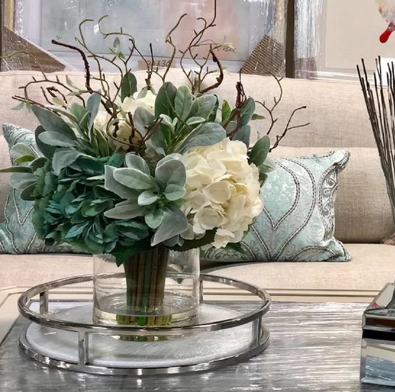 Hydrangeas Floral Arrangement in Glass Vase - Image 1