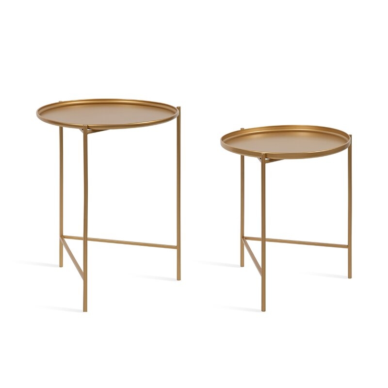 Petersburg Round Metal 2 Piece Nesting Tables -Gold - Image 1