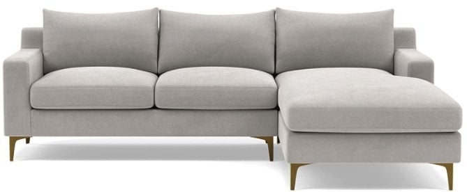 Sloan Right Sectional with Sterling Performance Velvet, down alternative cushions, and Brass Plated Sloan L Leg - Image 0