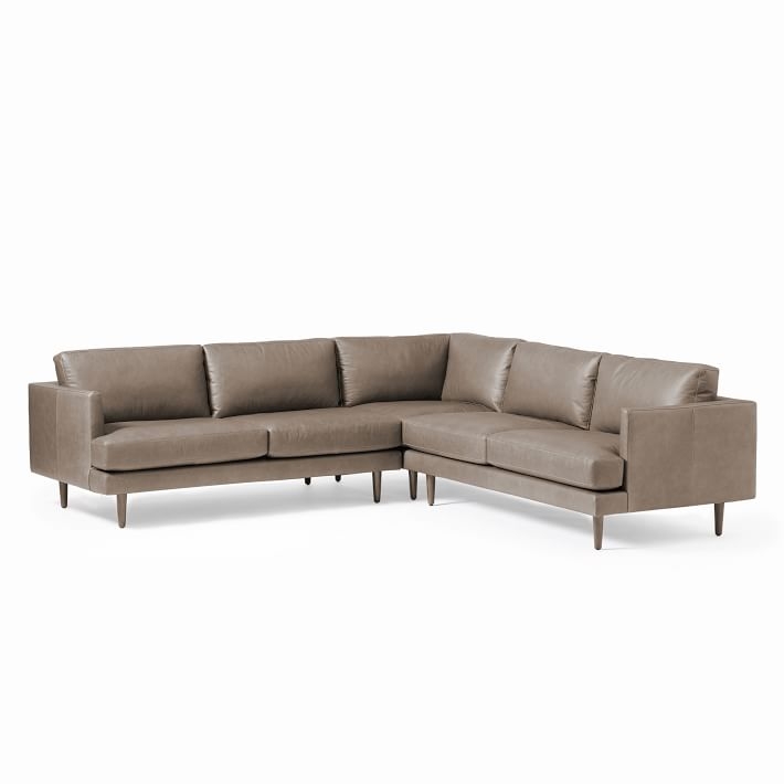 Haven Loft Set 03: Left Arm Sofa, Corner, Right Arm Sofa, Trillium, Ludlow Leather, Pewter, Pecan - Image 0