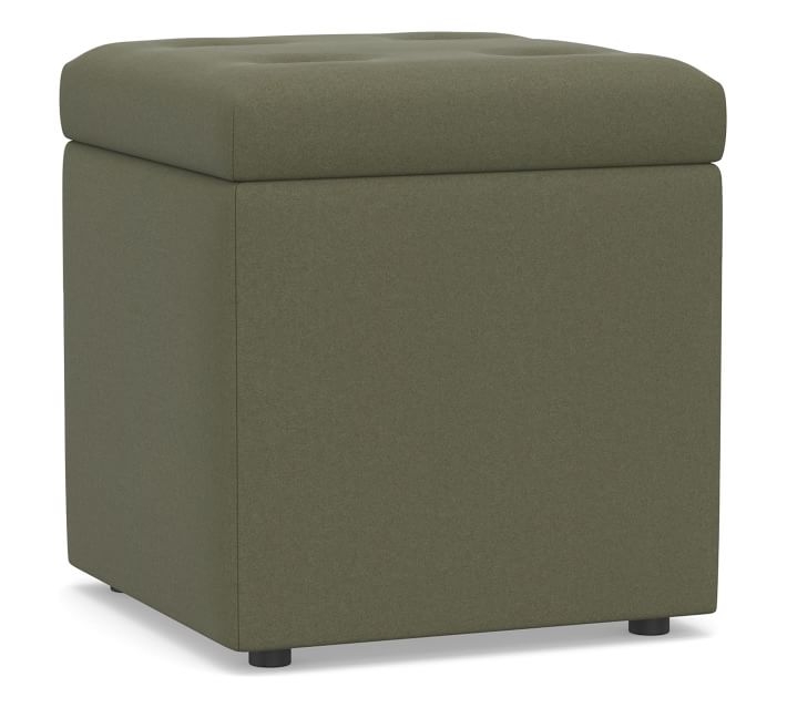 Marlow Upholstered Storage Cube, Performance Heathered Velvet Olive - Image 0