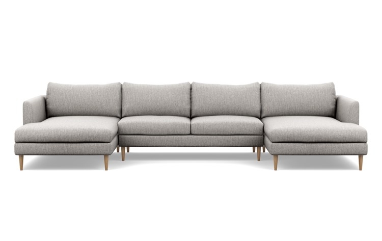 Owens U-Sectional with Earth Cross Weave Fabric, Natural Oak legs, and Bench Cushion - Image 1