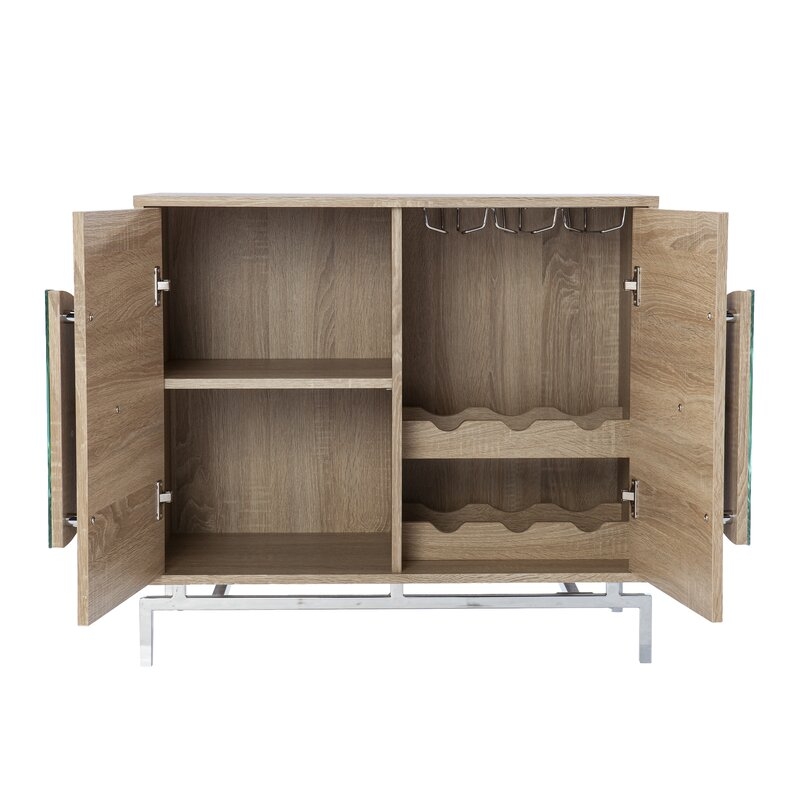 Northdom Bar Cabinet W/ Wine Storage, Natural And Chrome - Image 2